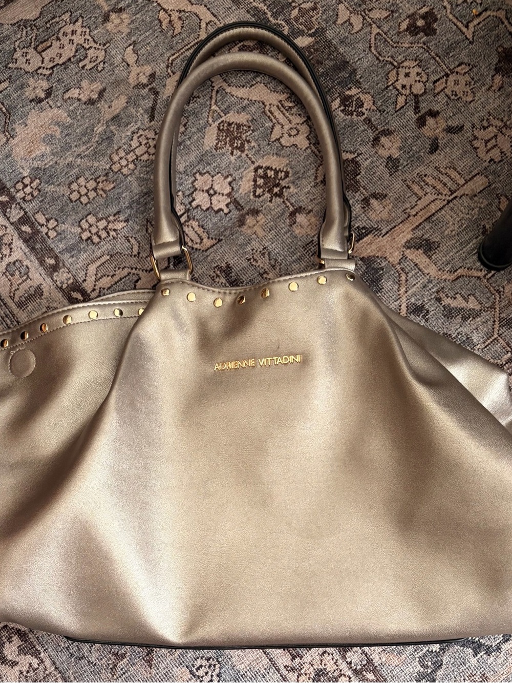 Adrienne Vittadini Metallic Gold Shoulder Tote with Stud Detail